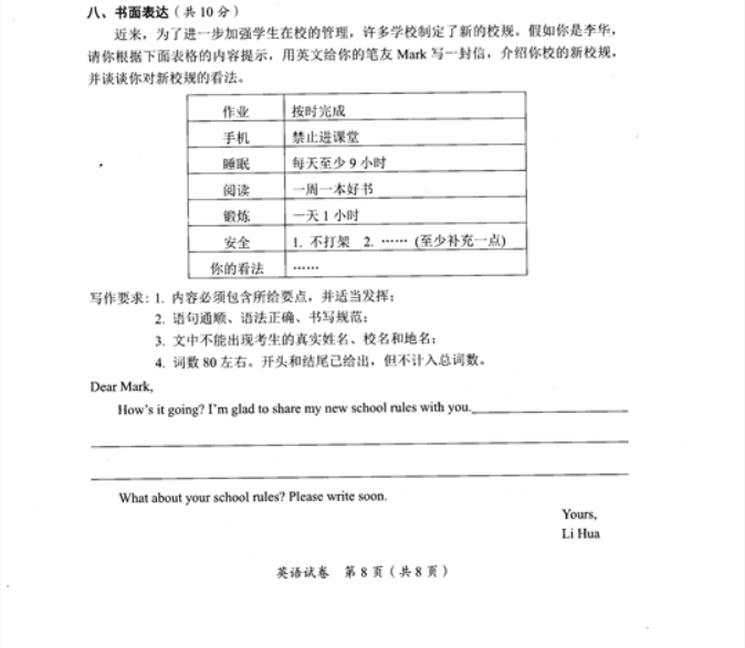 2021年广西贵港中考英语作文题目