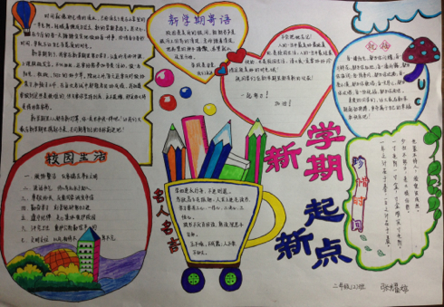 开学手抄报新学期新起点40字